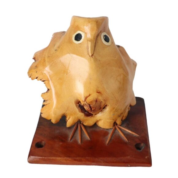 Vintage Hand-Carved Wooden Owl Bird Wood Burl Rustic Decor - Picture 1 of 7